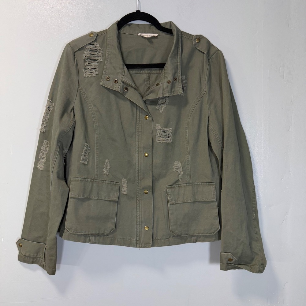 Buddy Basics Heavenly Distressed Utility Jacket Olive Green Large CG1038